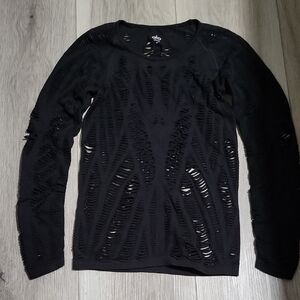 ALO Yoga Black Distressed Long Sleeve Tee
